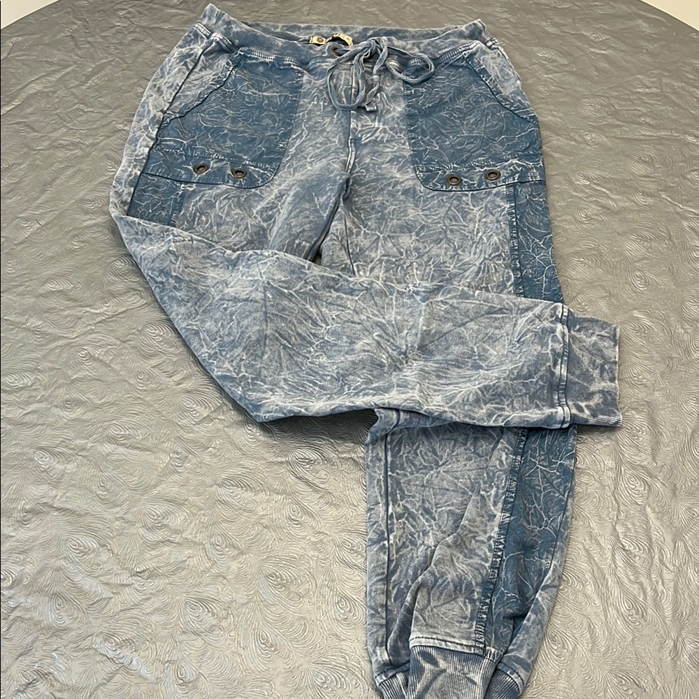 XCVI Blue Tie-Dye Distressed Jogger Pants